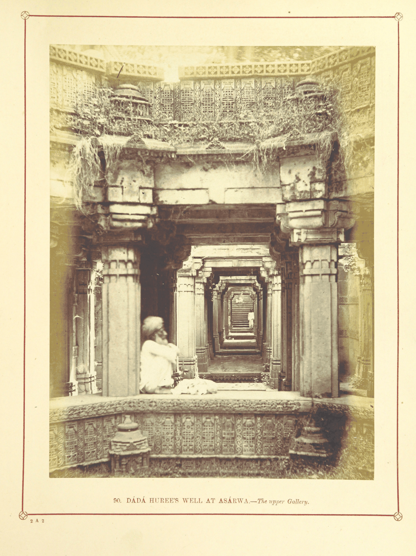 Pillars and receding galleries inside Dada Harir Stepwell