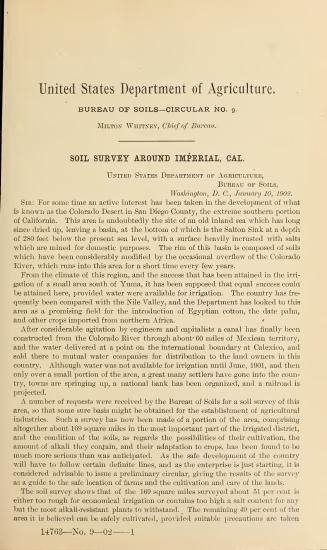 Scanned opening page of Soil survey around Imperial, Cal. : [report