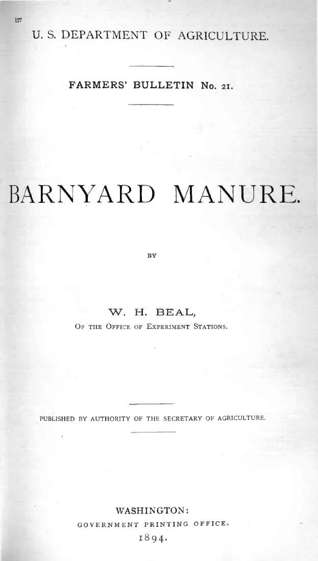 Scanned cover or opening page of Barnyard manure