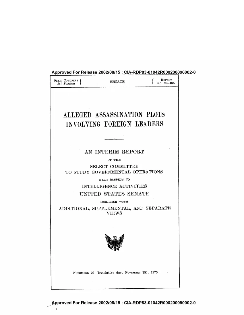 Scanned cover or opening page of Alleged assassination plots involving foreign leaders