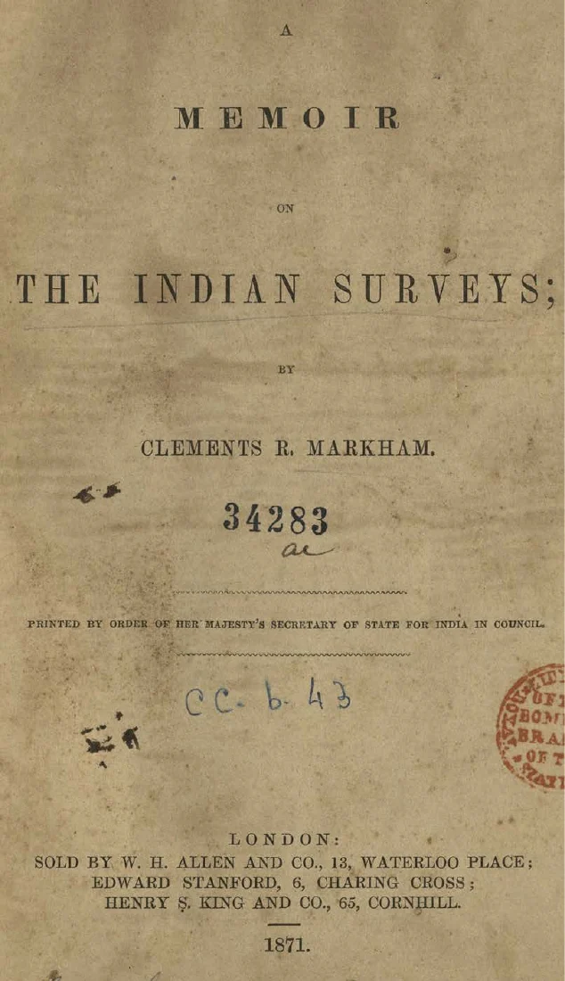 Scanned cover or opening page of A memoir on the Indian surveys