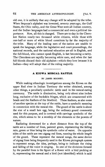 Scanned opening page of The Kiowa mescal rattle