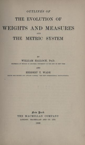Scanned opening page of Outlines of the evolution of weights and measures and the metric system