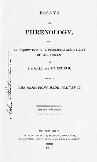 Scanned opening page of Essays on phrenology : or, An inquiry into the principles and utility of the system of Drs. Gall and Spurzheim, and into the objections made against it