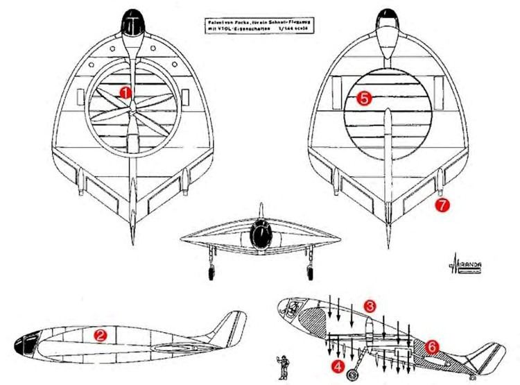 Plan, elevation and section of Heinrich Focke’s Rochen aircraft