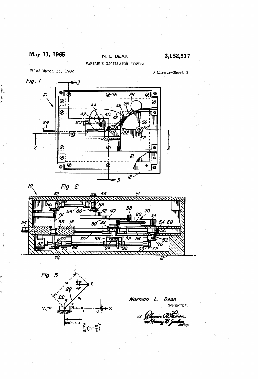 Opening drawing sheet of US Patent 3,182,517, 'Variable oscillator system'.